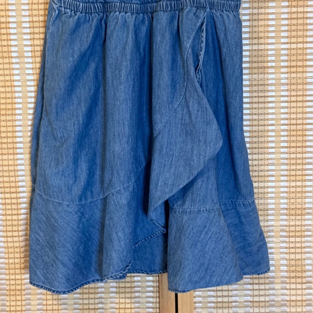 Express Blue Denim Ruffle Mini Dress - Picture 3 of 8